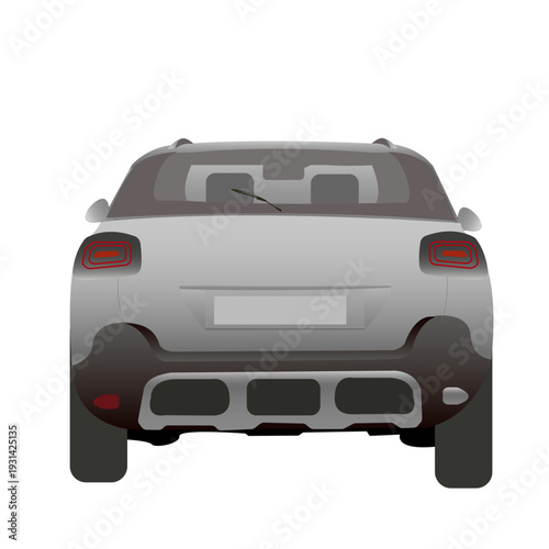 Voiture moderne de couleur grise vue arrière sur fond blanc