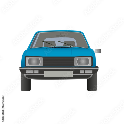 Véhicule de collection, de couleur bleue, vue de face