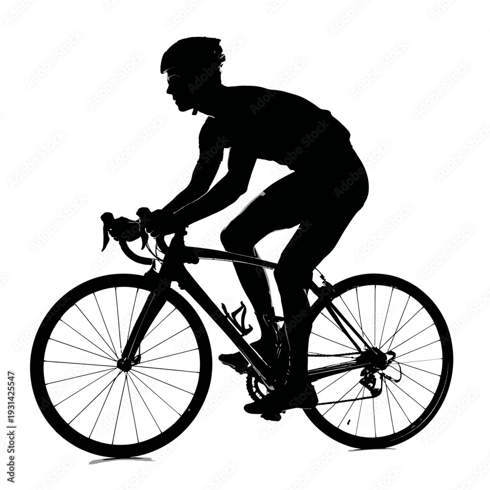 Obraz premium Silhouette of a cyclist riding a road bicycle isolated on white background.
