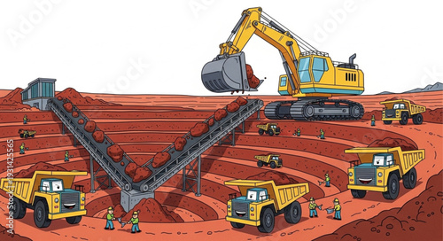 Mining Operation with Heavy Machinery.