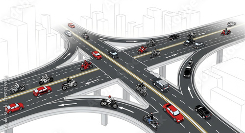 Model Highway Interchange with Vehicles.