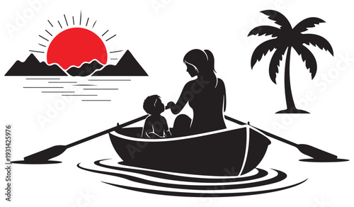 vector illustration of a mom and son