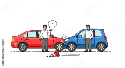 Men Discussing Car Accident Scene.