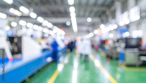 Wallpaper Mural Modern Factory Production Line with Workers and Machinery. Torontodigital.ca