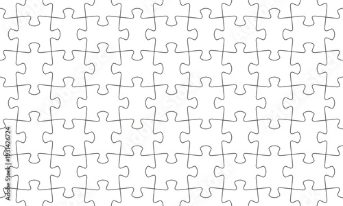 Jigsaw wrapping template. Puzzle seamless grid pattern. Thinking game. Simple mosaic layout with separate shapes. Modern puzzle background. Laser cut frame. Vector illustration.