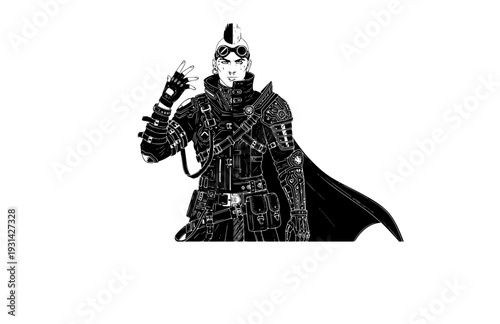 Cyber Goth and Future Medieval Fashion Silhouette, Avant Garde Urban Techwear Character Design Vector Art