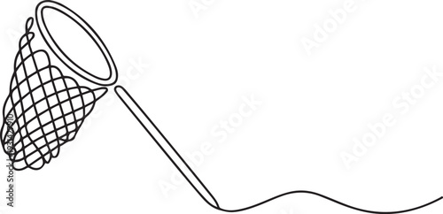 Butterfly net, fish net. Continuous one line drawing of butterfly net. one line art icon drawing vector