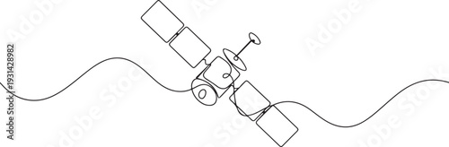 Continuous one line drawing of Outer Space Satellite. satellite communications from earth orbit in simple outline illustration. one line art icon drawing vector
