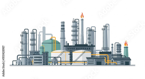 Modern Industrial Chemical Plant with Many Towers and Tanks.
