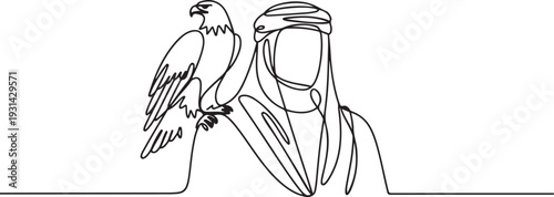 Eagle on a arabian man  line art. one line art icon drawing vector
