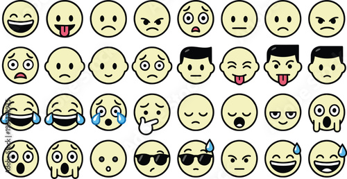 Set of vector illustration of various emotions, emoji, and expressions