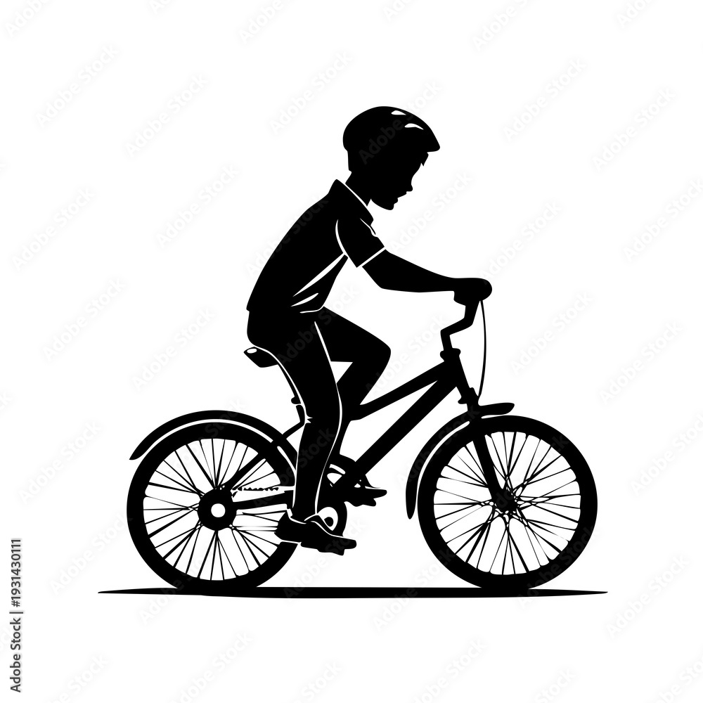 Obraz premium A young cyclist riding a bicycle in a profile view on a simple background