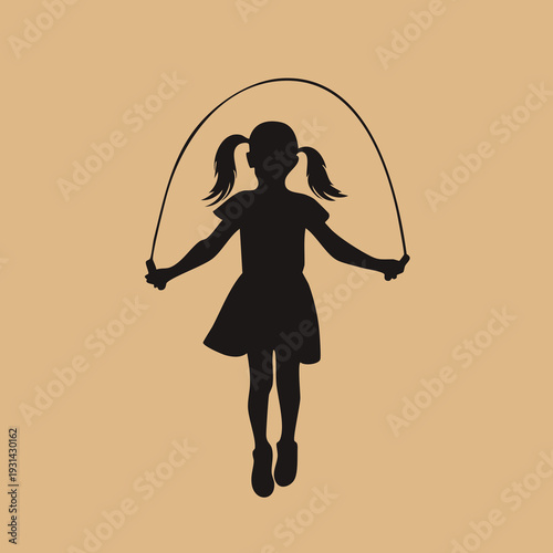 Young girl jumping with skipping rope in playful activity illustration from a front view