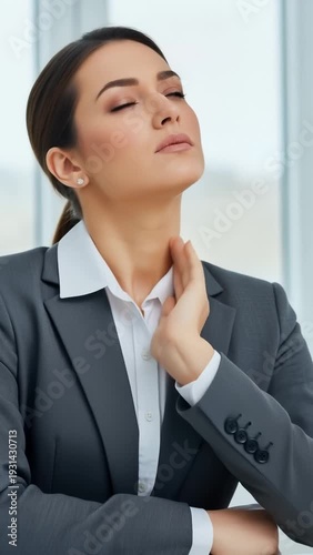 Businesswoman Experiencing Neck Pain and Stress While Working in Office