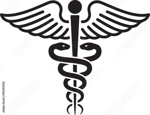 Medical sign, Medical symbol, Medical Snake Caduceus Logo, Caduceus sign, caduceus symbol. black art icon drawing vector