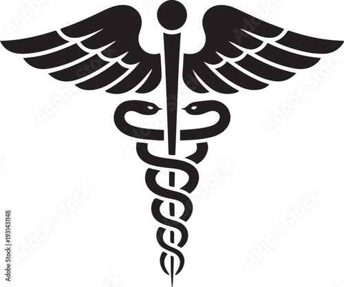 Medical sign, Medical symbol, Medical Snake Caduceus Logo, Caduceus sign, caduceus symbol. black art icon drawing vector