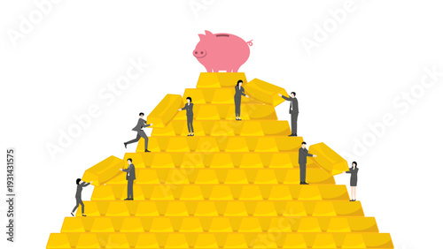 Business People Building Strong Gold Pyramid Representing Financial Stability Asset Protection and Sustainable Wealth Management Concept
