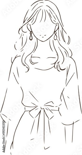 女性の線画イラスト