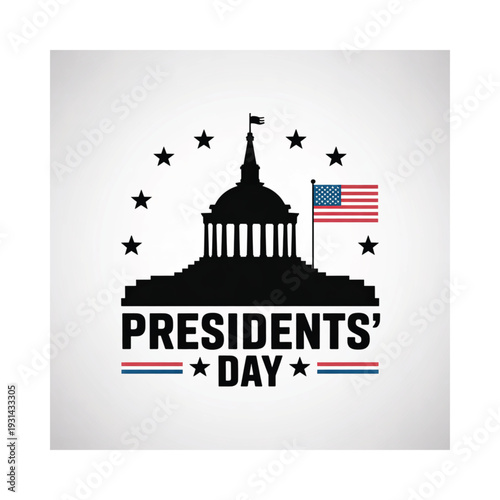 Presidents day graphic featuring the capitol building and american flag