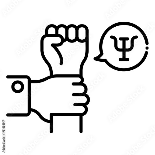 Psychology Concept: Fist Holding Psi Symbol