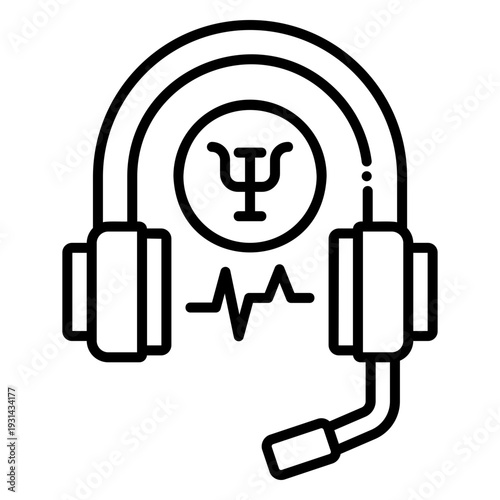 Online Psychology Therapy with Headphones and Psi Symbol