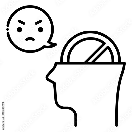 Mental Block Concept: Angry Mind with Restriction Symbol