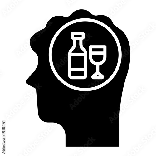 Alcohol Addiction Concept: Head with Bottle and Glass
