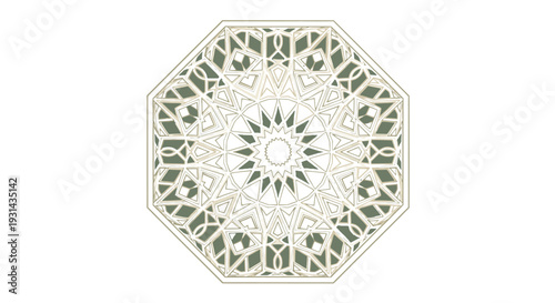 Intricate White Ornate Octagonal Design Pattern.