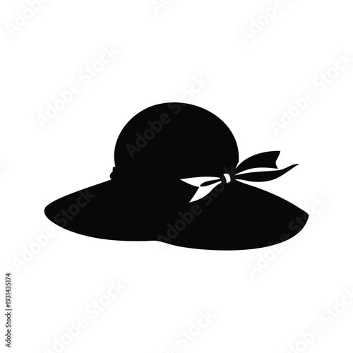 easter bonnet hat silhouette vector illustration, Elegant wide brim hat with a ribbon silhouette vector illustration for fashion design