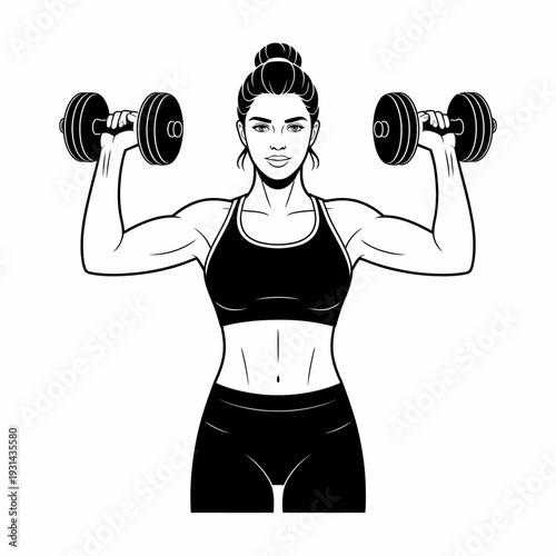 A fit woman lifting dumbbells in a modern gym setting for exercise