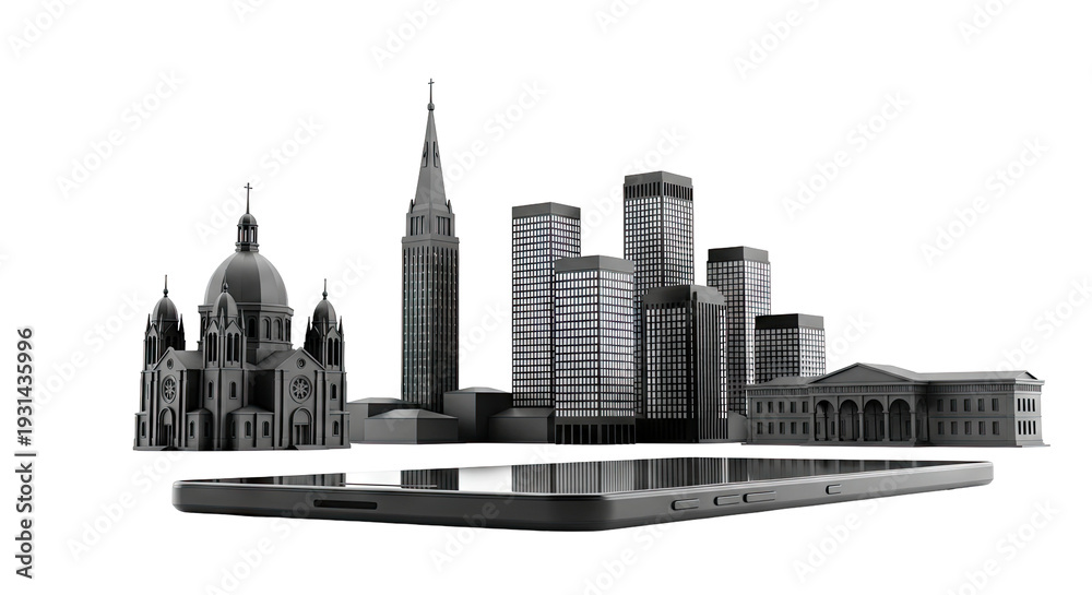 Obraz premium Cityscape Model Over Smartphone