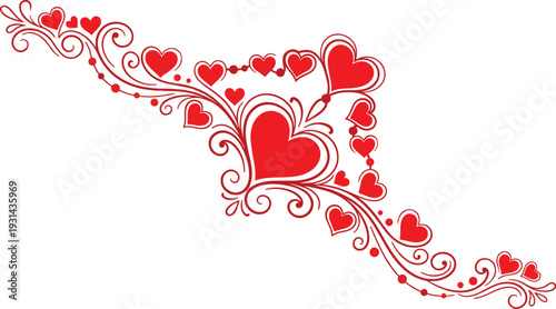 Red and pink heart and swirl decorative border pattern