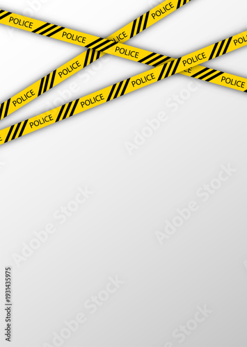 Police barrier borders on white background. Yellow tapes. Striped security ribbons for crime places. Set warning tapes lines for restriction of criminal accident zones. Vector illustration.