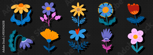 Flower nordic abstract with scandinavian folk botanical for illustration spring vector. Art pattern geometric with summer easter icon for floral set clipart. Collection ethnic flower