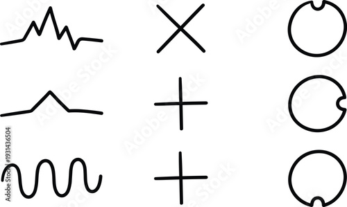 Three sets of line with symbols and circles line symbols abstract