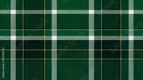 Green and White Tartan Plaid Seamless Pattern Texture,  A seamless texture of a green and white tartan plaid pattern, resembling woven fabric.