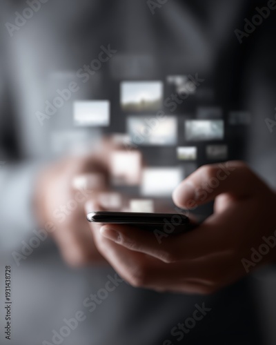 man holding smartphone watching short viral video reels on social media app, digital entertainment and promotion campaign concept