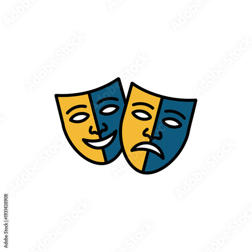 A colorful illustration of comedy and tragedy masks together