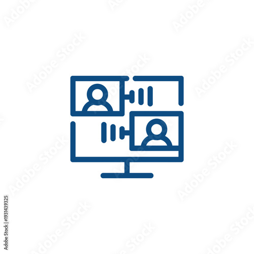 A computer monitor displaying two video call screens with people icons