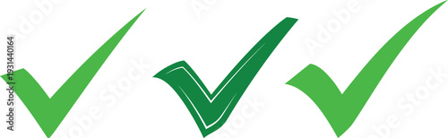 Three green check marks on white background