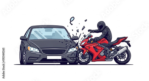 Motorcycle Crash into Car Accident Scene.