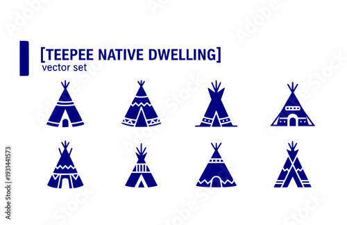 Teepee Native Dwelling Vector Set - Black Silhouette Illustrations, Indigenous Culture Graphics, Teepee Icons, Tribal Shelter Design Elements