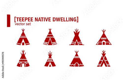 Teepee Native Dwelling Vector Set - Black Silhouette Illustrations, Indigenous Culture Graphics, Teepee Icons, Tribal Shelter Design Elements