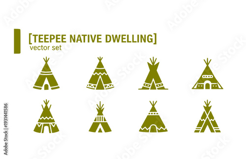 Teepee Native Dwelling Vector Set - Black Silhouette Illustrations, Indigenous Culture Graphics, Teepee Icons, Tribal Shelter Design Elements