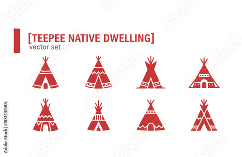 Teepee Native Dwelling Vector Set - Black Silhouette Illustrations, Indigenous Culture Graphics, Teepee Icons, Tribal Shelter Design Elements