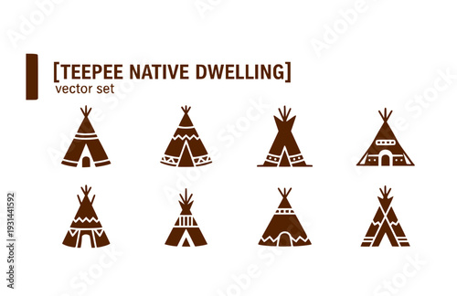 Teepee Native Dwelling Vector Set - Black Silhouette Illustrations, Indigenous Culture Graphics, Teepee Icons, Tribal Shelter Design Elements