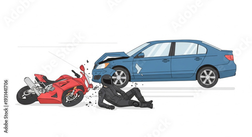 Motorcycle Accident with Car and Rider.