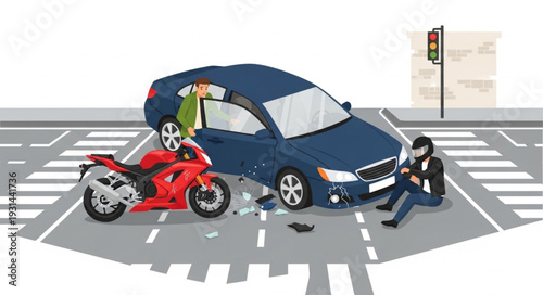 Motorcycle Accident with Car Collision.