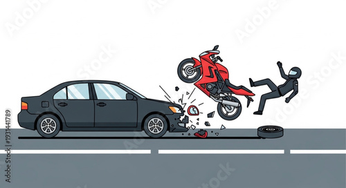 Motorcycle Accident with Car Collision.