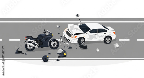 Motorcycle Car Crash Accident Scene.